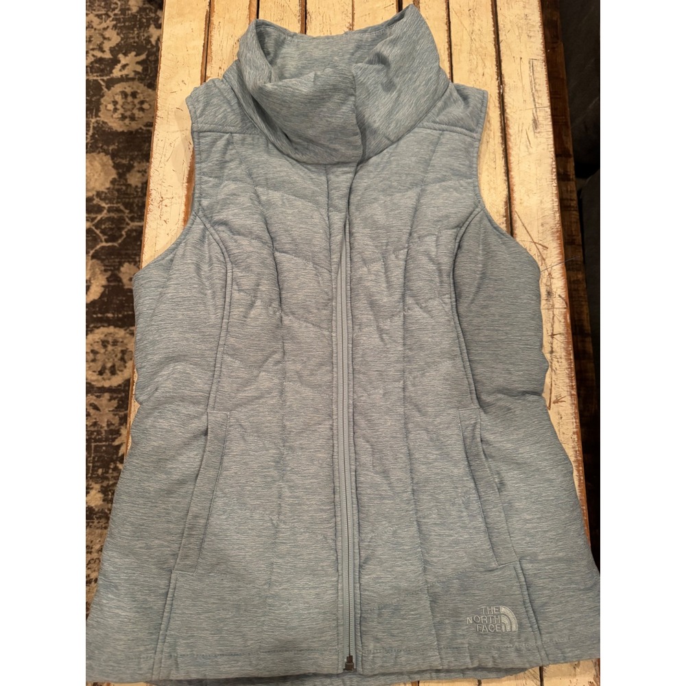 The North Face Womens Blue Heathered Quilted Insulated Full Zip Vest Size Medium